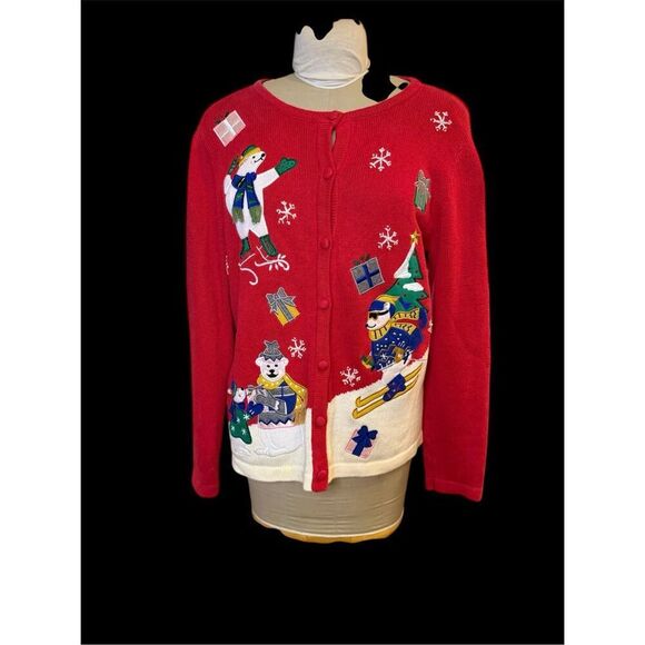 Bechamel Vintage Holiday Cardigan Sweater Polar Bears Sz. L Christmas Party - Picture 2 of 10
